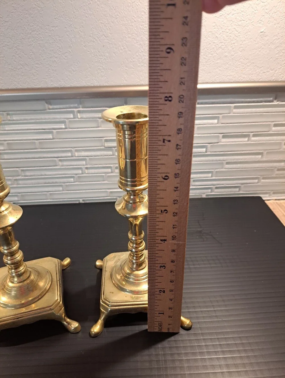 Pair of Brass Candle Holders | Danish Decor Art Nouveau Brass Footed 7.25